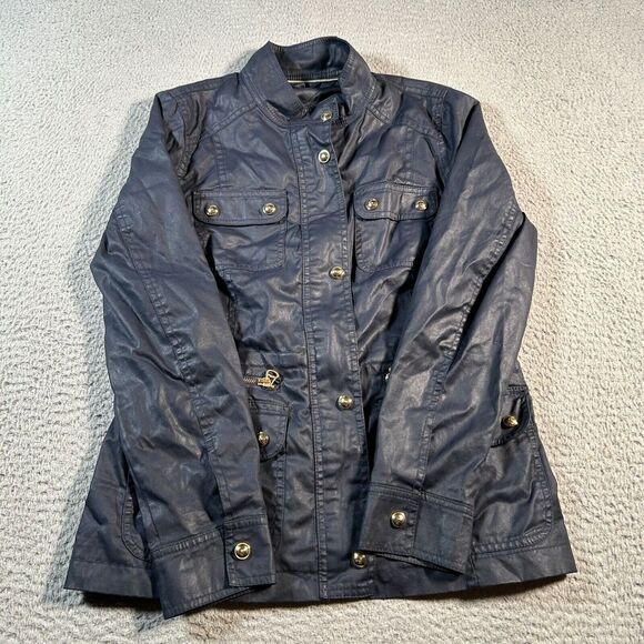 Tommy Hilfiger Jacket Coat Women Medium Navy‎ Utility Rain Military Dark Blue - Picture 1 of 9